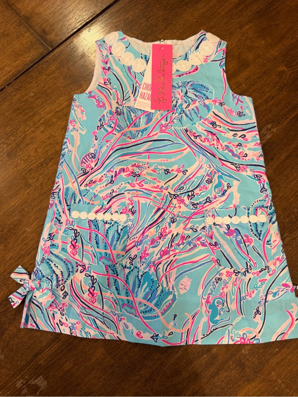 Lilly Pulitzer Aqua, Pink & Navy Girls Printed Shift Dress